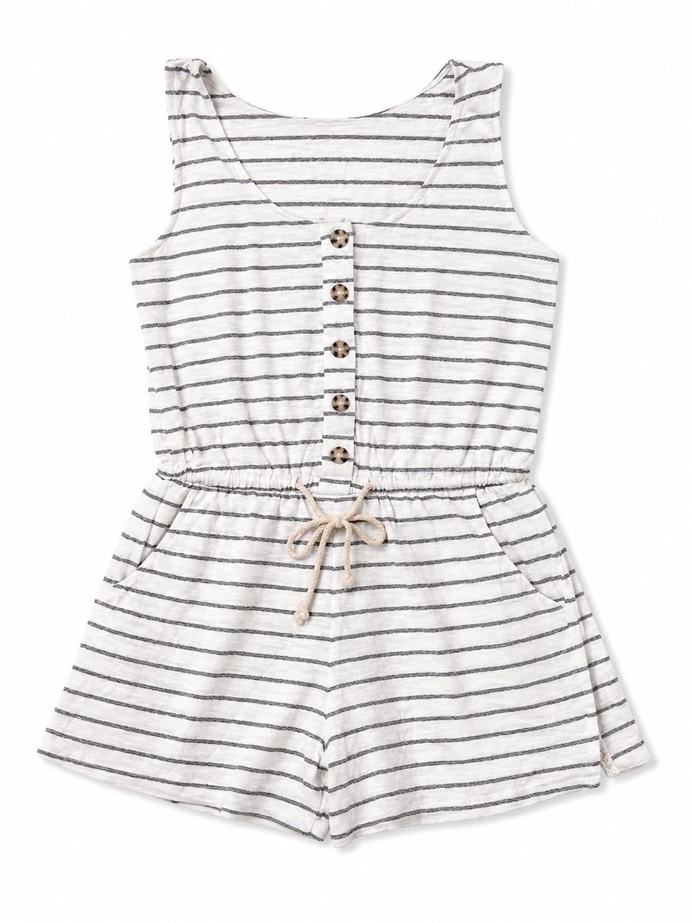 Striped Sleveless Romper White & Gray
